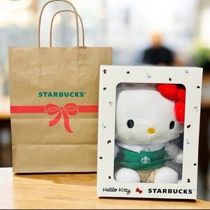 Starbucks Hello Kitty Plush with Red Bow and Green Outfit